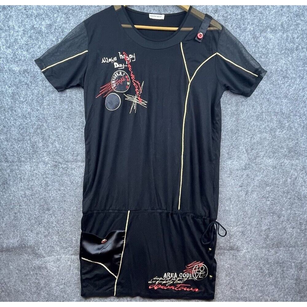 Darkwin Dress‎ Womens Medium Black Drop Waist Sheer Alloha Streetwear Designer